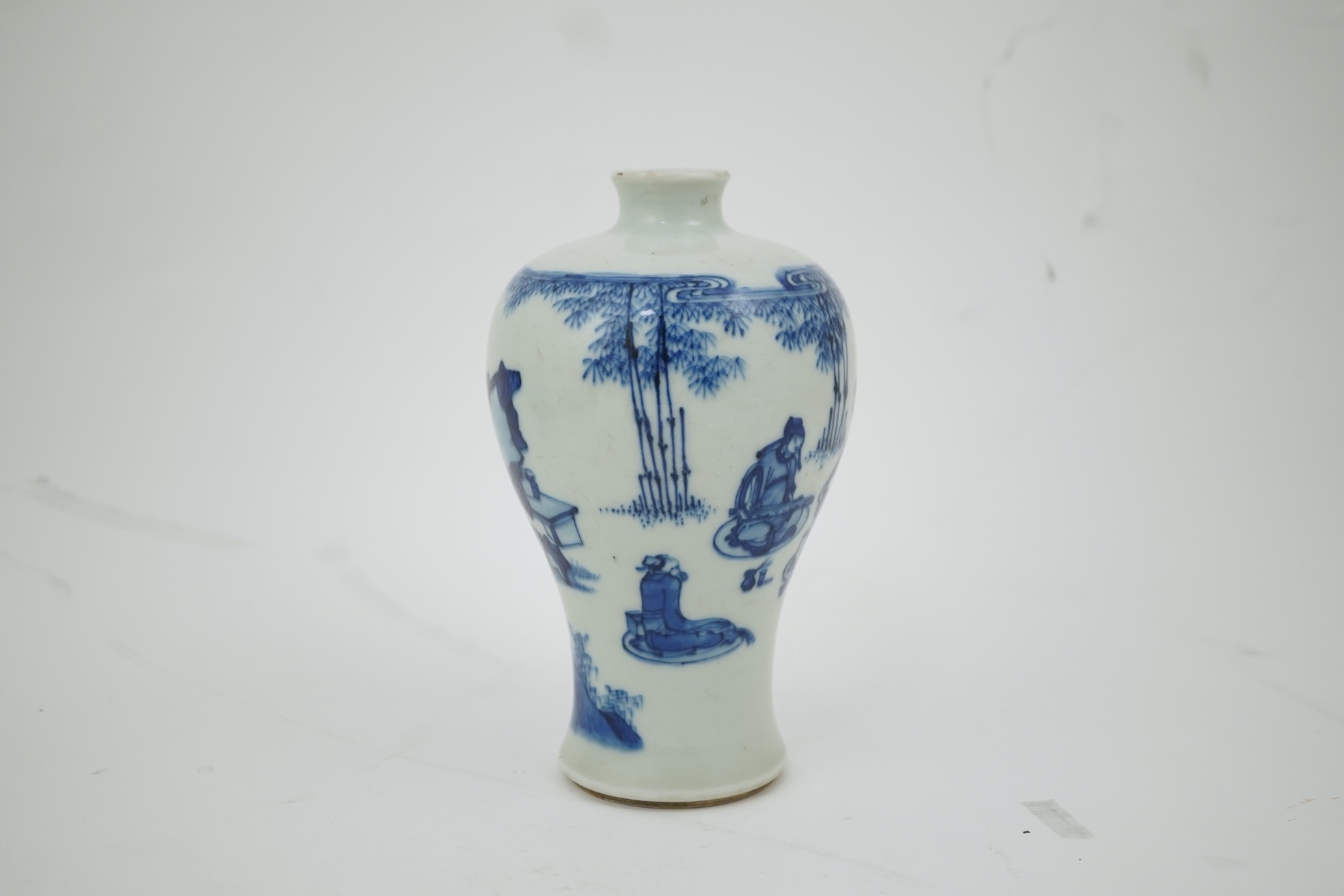 A Chinese inscribed blue and white ‘seven sages of the bamboo grove’ meiping, Kangxi period (1662-1722)